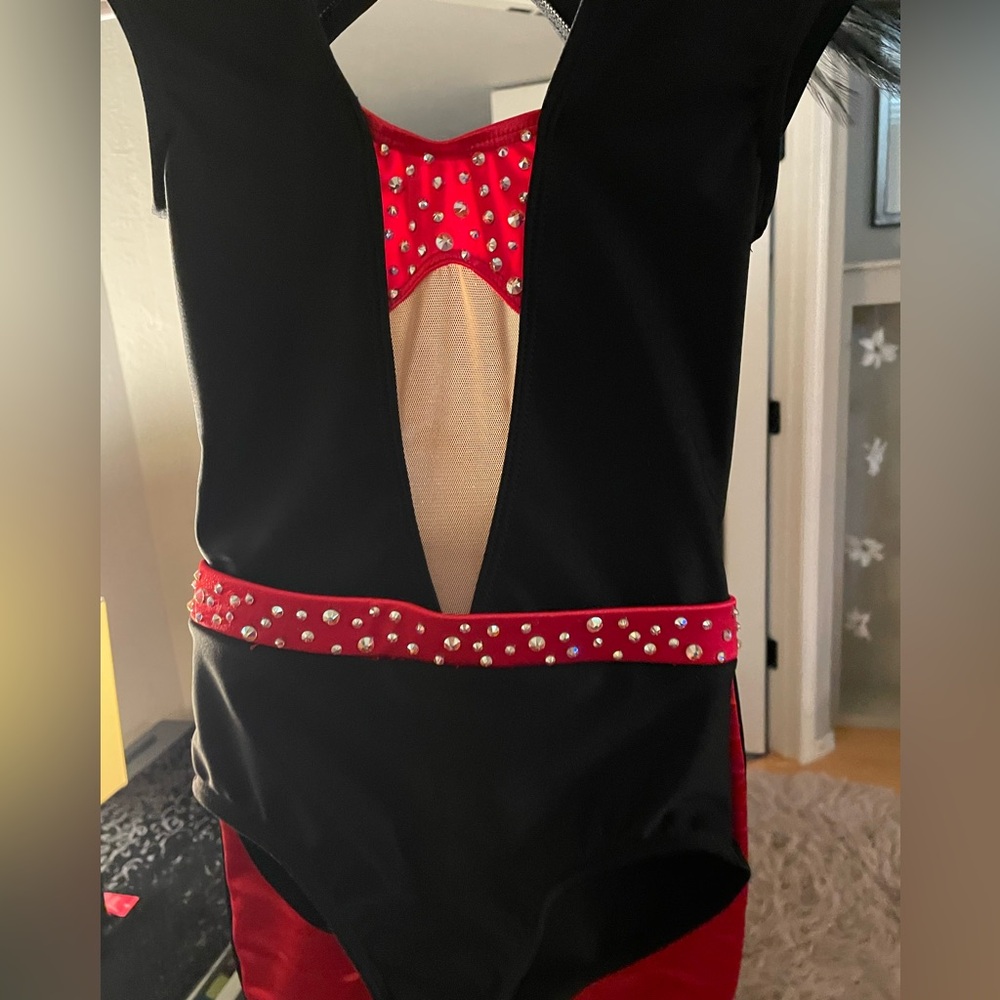 Custom Girls Black and Red Costume with Rhinestones